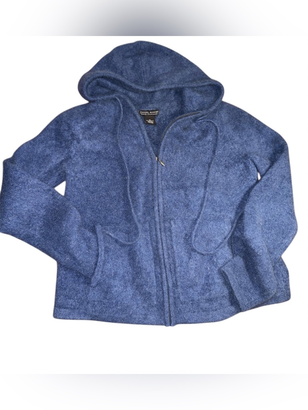 Daniel Bishop Sweater Womens Medium blue Cashmere Knit Hooded Long Sleeve *